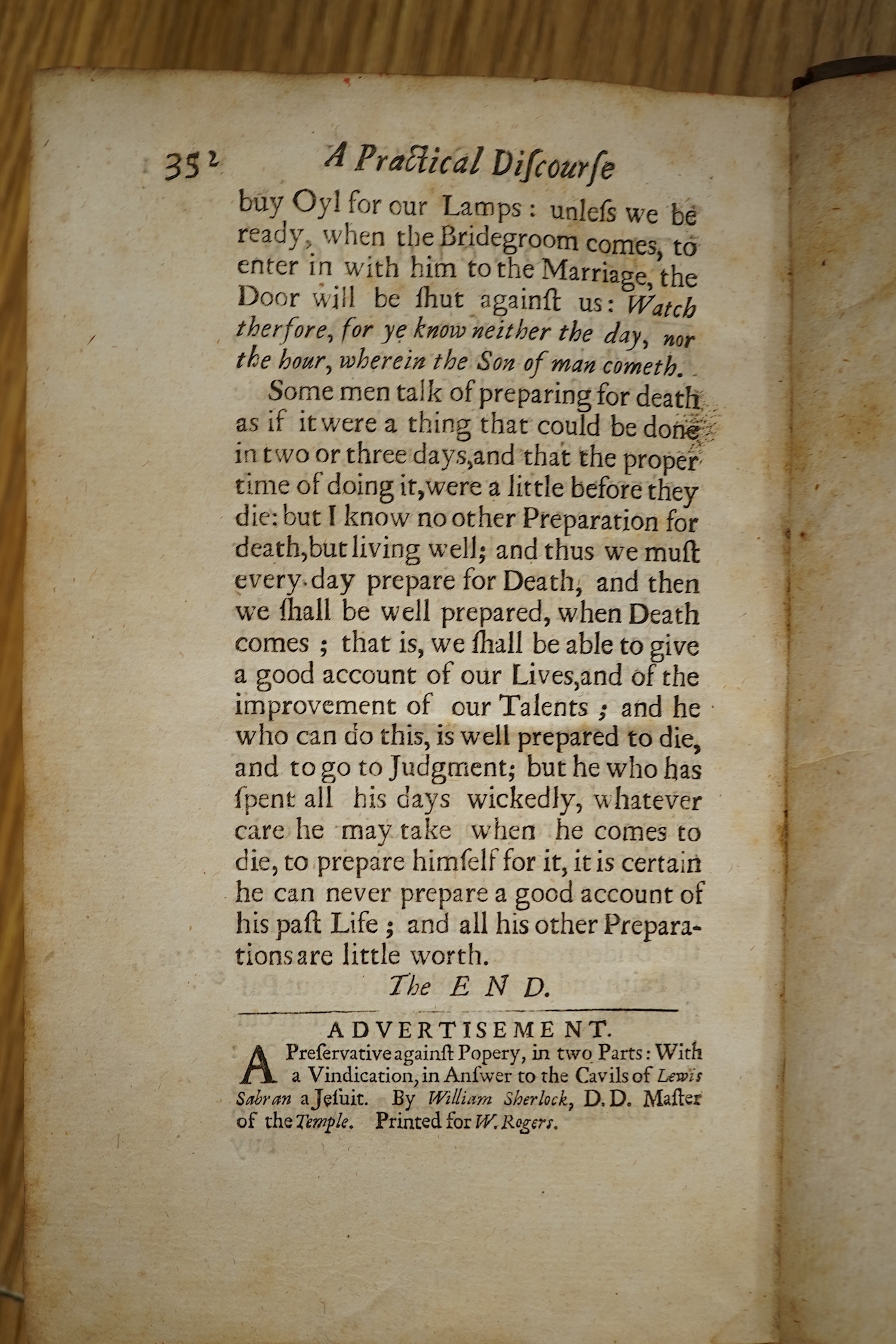 Sherlock, William - A Practical Discourse Concerning Death. 2nd edition. imprimatur leaf; old calf with panelled spine. printed for W. Rogers ... 1690